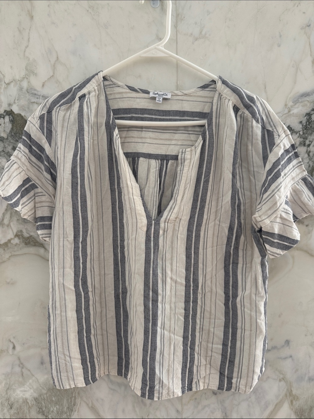 Splendid Navy & Cream Striped Peasant Blouse
